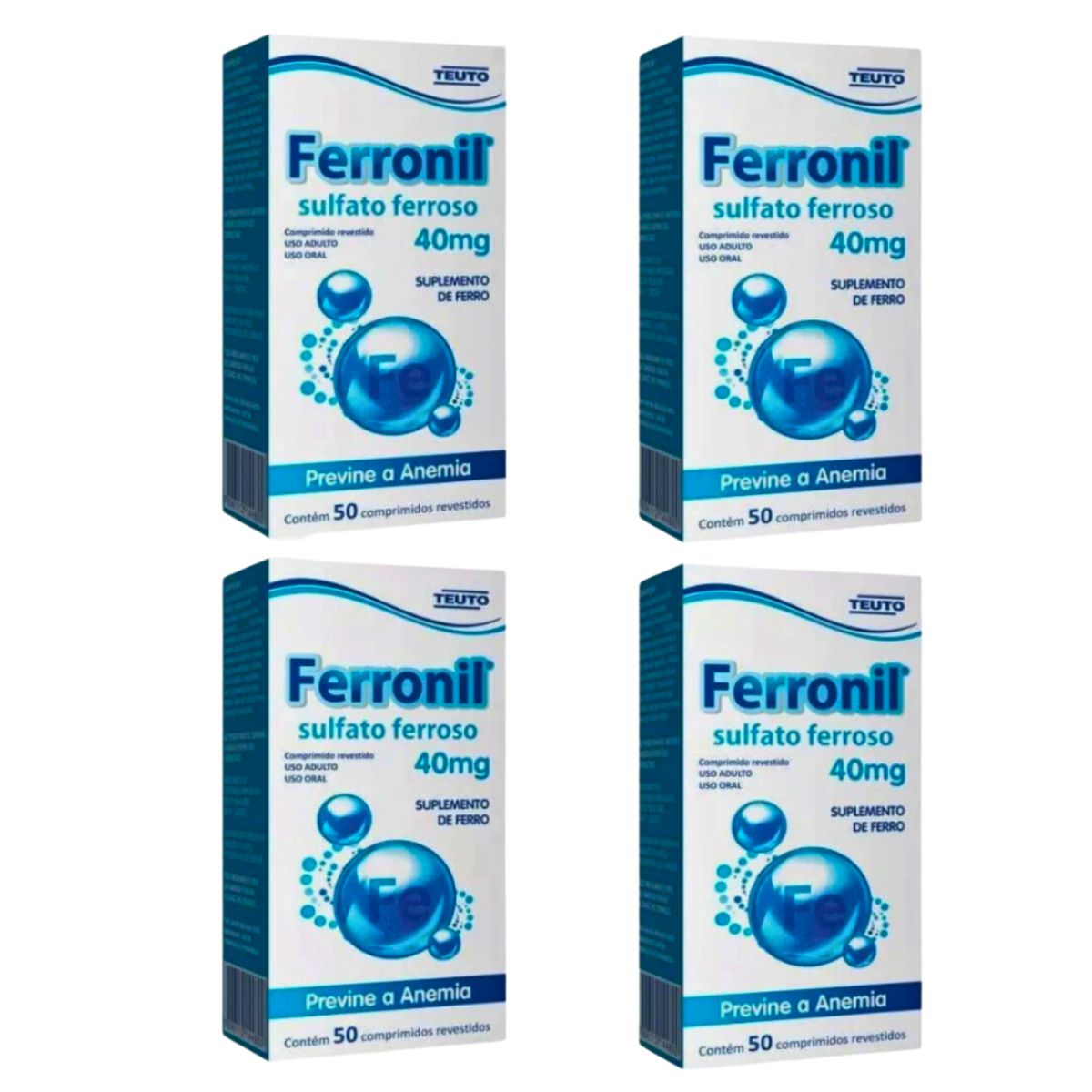 Ferronil 40mg Sulfato Ferroso 50 Comprimidos Kit 4 Unidades