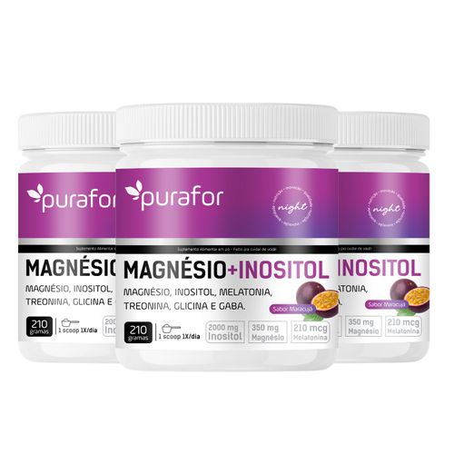 Kit 3 Magnésio e Inositol 210g Purafor Noite Kit 3 Magnésio e Inositol 210g Purafor Noite