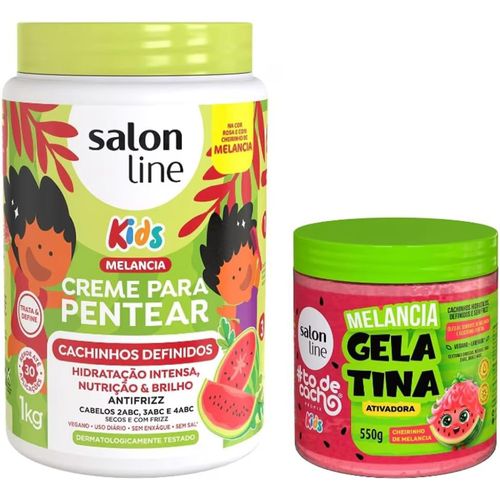 Salon Line, Kit Kids c/ Creme de Pentear Cachinhos Definidos + Gelatina #TodeCacho Para Ondulados, Cacheados, 1kg e 5kg