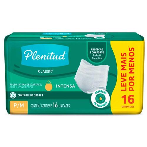 Roupas Íntimas Descartáveis Plenitud Classic Unissex P/M Absorção Intensa com 16 Unidades Roupas Íntimas Descartáveis Plenitud Classic Unissex P/M Absorção Intensa com 16 Unidades