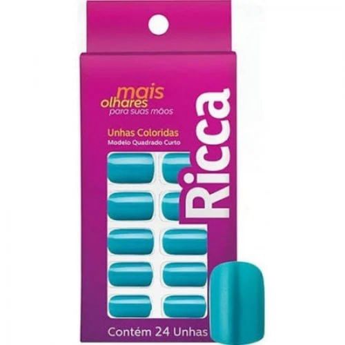 Unhas Postiças Ricca Quadrada Curta Verde Pérola 24 Unidades