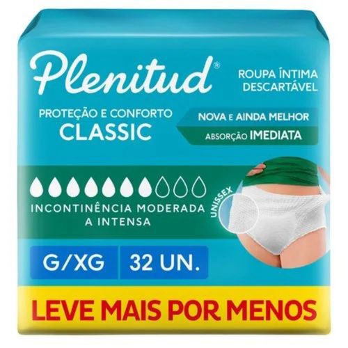 Kit com 3 Unidades de Roupa Íntima Plenitud Classic G-XG Com 32 Unidades