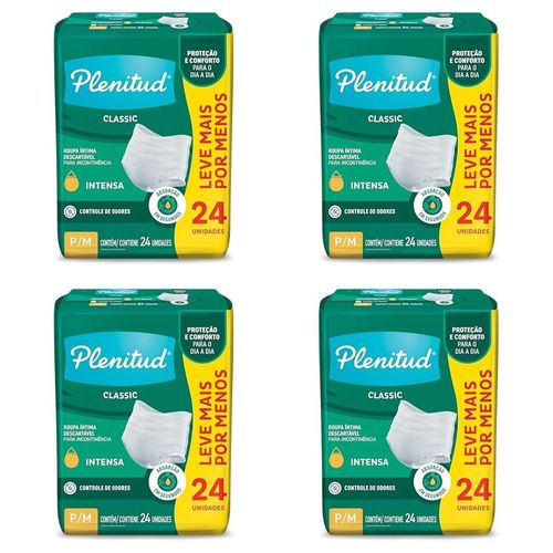 Kit com 4 Unidades de Roupa Íntima Descartável Plenitud Classic Intensa P/M 24 Unidades cada Kit com 4 Unidades de Roupa Íntima Descartável Plenitud Classic Intensa P/M 24 Unidades cada