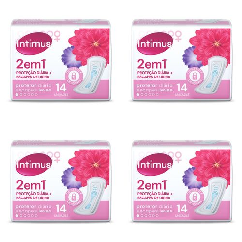 Kit com 4 Unidades de Protetor Diário 2 Em 1 Intimus 14 Unidades cada Kit com 4 Unidades de Protetor Diário 2 Em 1 Intimus 14 Unidades cada