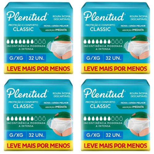 Kit com 4 Unidades de Roupa Íntima Plenitud Classic G-XG Com 32 Unidades cada