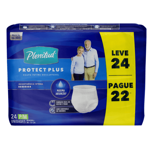 Kit com 3 Unidades de Roupa Íntima Plenitud Protect Plus P/M - 24 Unidades