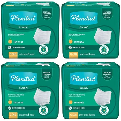 Kit com 4 Unidades de Roupa Íntima Descartável Plenitud Classic G/XG Pacote 8 Unidades cada Kit com 4 Unidades de Roupa Íntima Descartável Plenitud Classic G/XG Pacote 8 Unidades cada