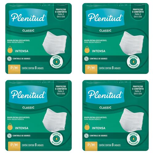 Kit com 4 Unidades de Roupa Íntima Plenitud Classic P/M 8 Unidades