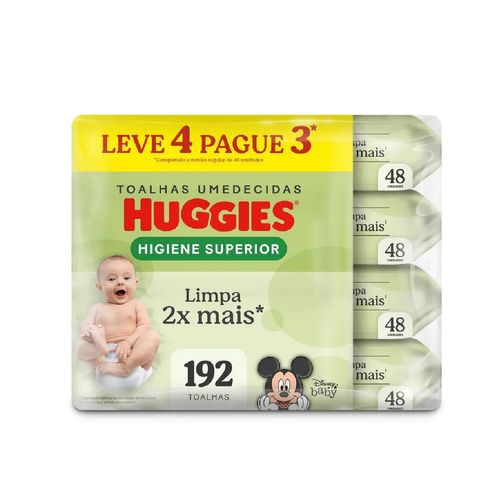 Kit com 3 Unidades de Lenços Huggies Higiene Superior Limpam 2x Mais 4 x 48 Un