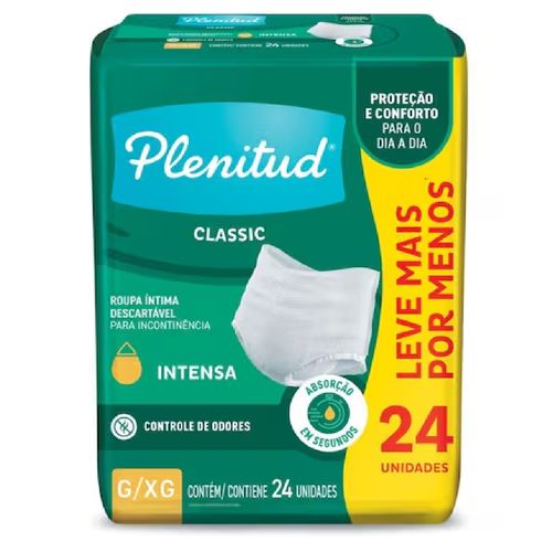 Kit com 3 Unidades de Roupa Íntima Plenitud Classic G/XG Unissex 24 Unidades Kit com 3 Unidades de Roupa Íntima Plenitud Classic G/XG Unissex 24 Unidades