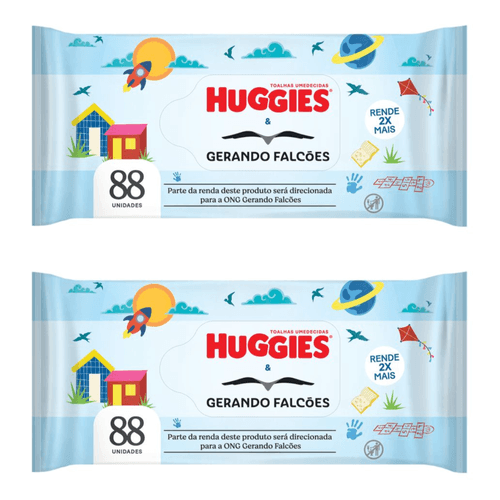 Kit com 2 Unidades de Lenço Umedecido Huggies Gerando Falcões 88 Unidades cada