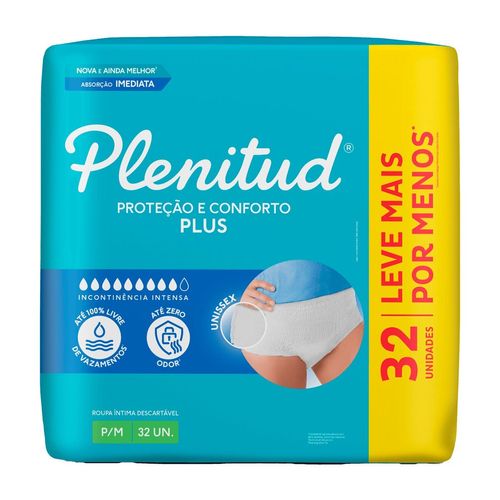 Kit com 2 Unidades de Roupa Íntima Descartável Plenitud Plus Incontinência Severa P/M Com 32 Unidades