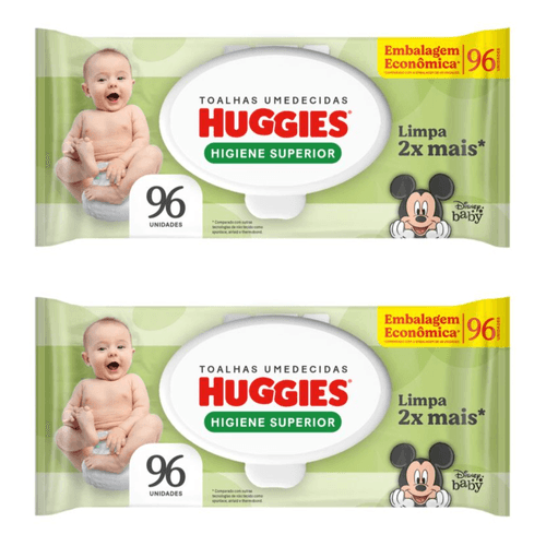 Kit com 2 Unidades de Toalhas Umedecidas Huggies Max Clean 96 Unidades cada Kit com 2 Unidades de Toalhas Umedecidas Huggies Max Clean 96 Unidades cada