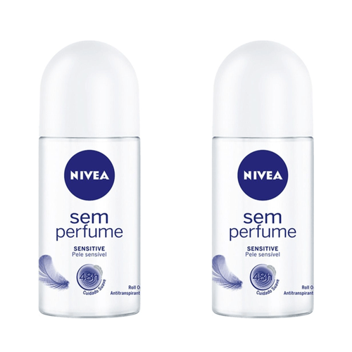Kit com 2 Unidades de Nivea Desodorante Roll On Sensitive Sem Perfume 50ml