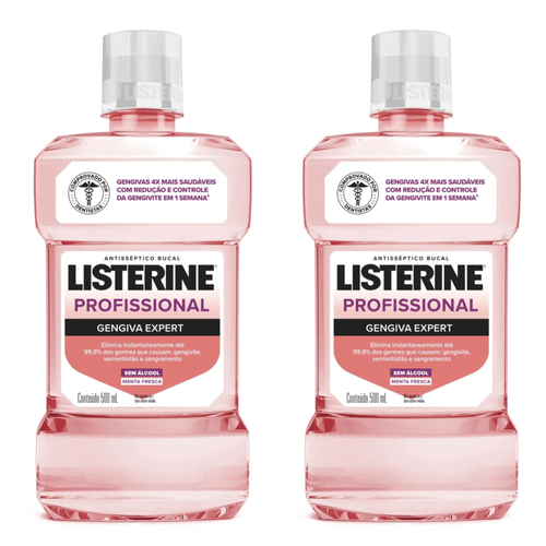 Kit com 2 Unidades de Enxaguante Bucal Listerine Profissional Gengiva Expert 500ml