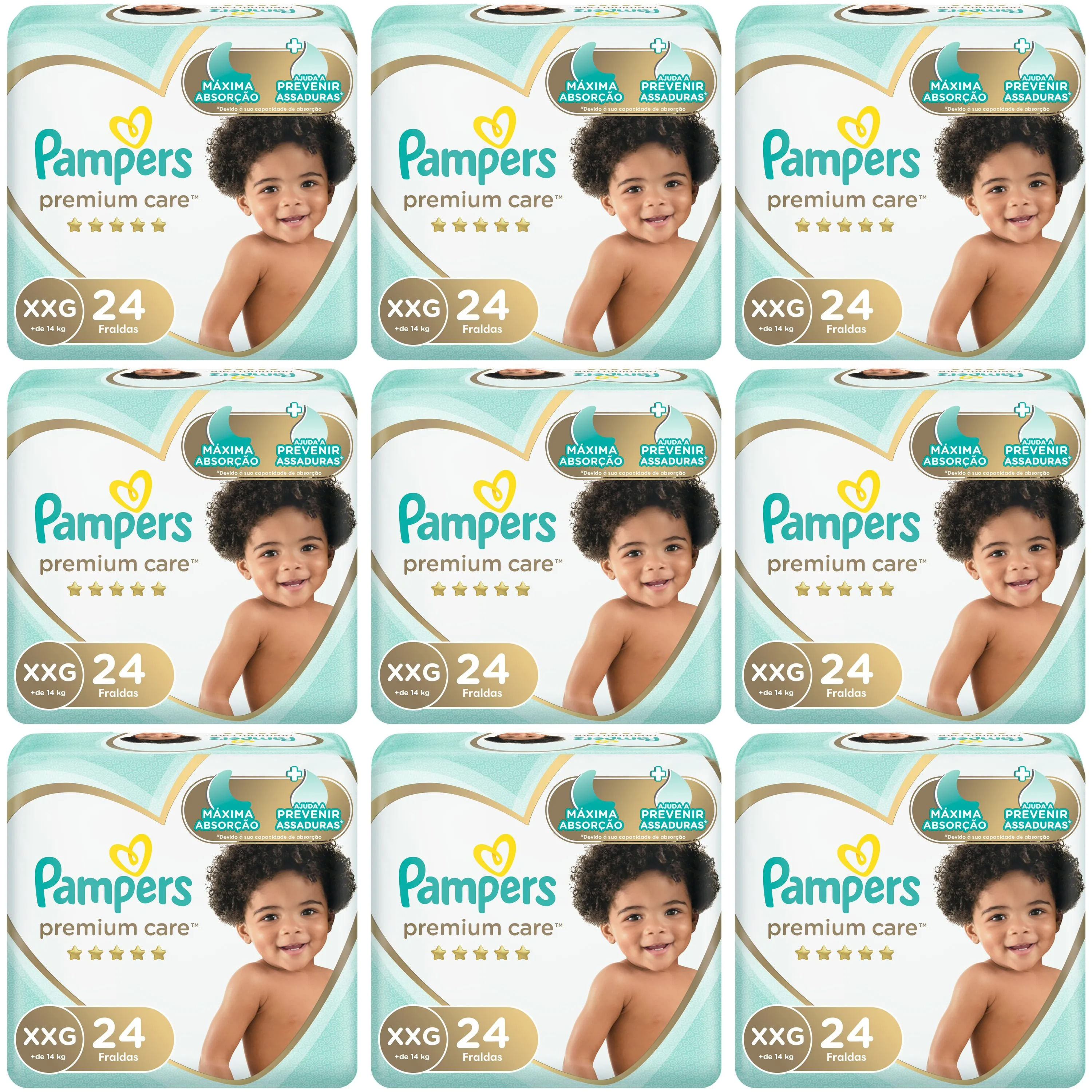 Kit 9 Fraldas Pampers P/Care Xxg c/24 Unidades cada