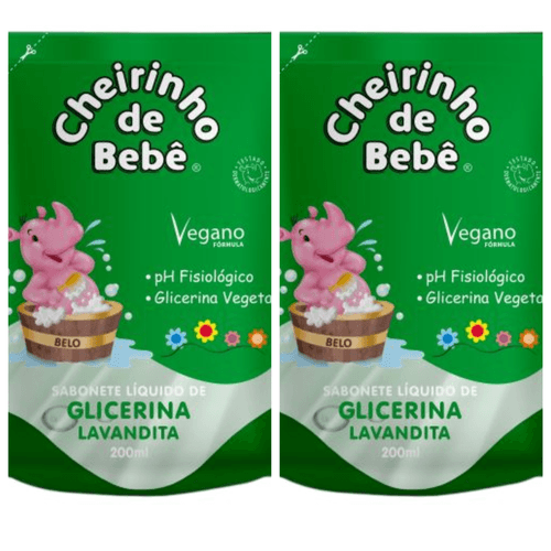 Kit c/2 Sabonetes Liquido Infantil Cheirinho Bebê Refil 200ml Lavanda