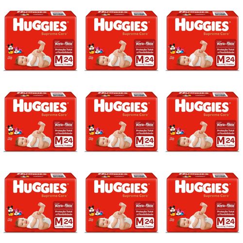 Kit 9 Fraldas Huggies Supreme Care Jumbo M c/24 Unidades Kit 9 Fraldas Huggies Supreme Care Jumbo M c/24 Unidades