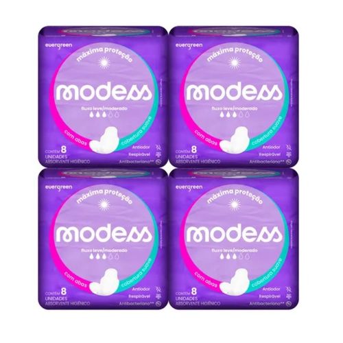 Kit c/4 Absorventes Modess Suave C/Abas c/8 Unidades cada Kit c/4 Absorventes Modess Suave C/Abas c/8 Unidades cada