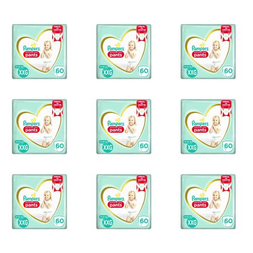 Kit 9 Fraldas Pampers Pc Pants Top Xxg c/60 Unidades