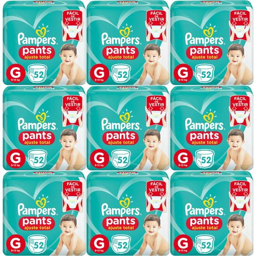 Kit 9 Fraldas Pampers Pants G c/ 52 Unidades cada Kit 9 Fraldas Pampers Pants G c/ 52 Unidades cada