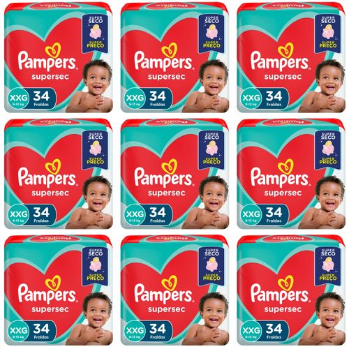 Kit 9 Fraldas Supersec Hiper ”Xxg” Pampers Simples c/34 Unidades cada Kit 9 Fraldas Supersec Hiper ”Xxg” Pampers Simples c/34 Unidades cada
