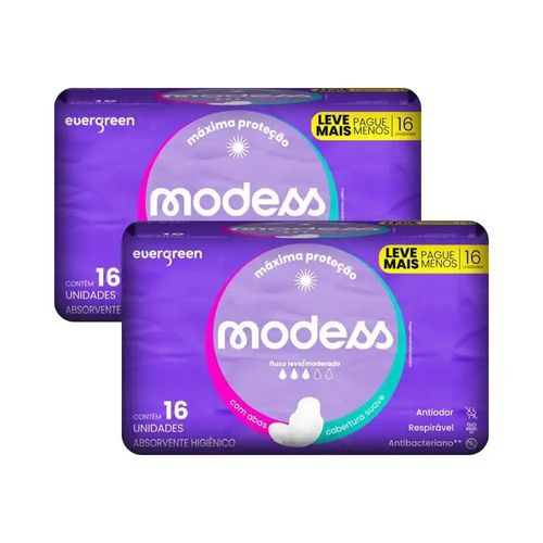 Kit c/2 Absorventes Modess Suave C/Abas c/16 Unidades cada