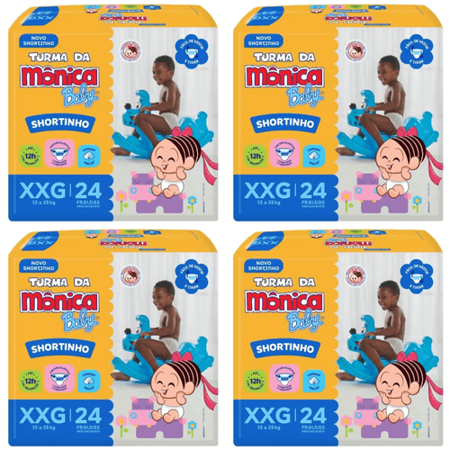 Kit 4 Fraldas Turma da Mônica Short Jumbo Tamanho XXG com 24 Unidades cada