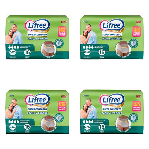 Kit 4 Fraldas Geriatrica Lifree Super Confort [G/Xg] c/16 Unidades cada