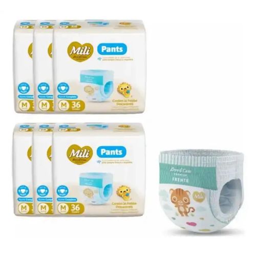 Kit 6 Fraldas Mili Lovecare Pants Jumbo (M) 36 Unidades cada Kit 6 Fraldas Mili Lovecare Pants Jumbo (M) 36 Unidades cada