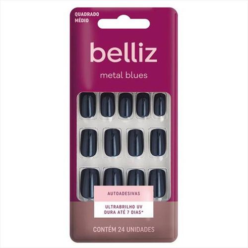Unhas Postiças Belliz Metal Blues Azul Metálico