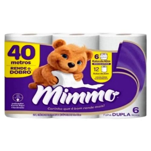 Papel Higiênico Mimmo Folha Dupla 40m c/ 6 Unidades