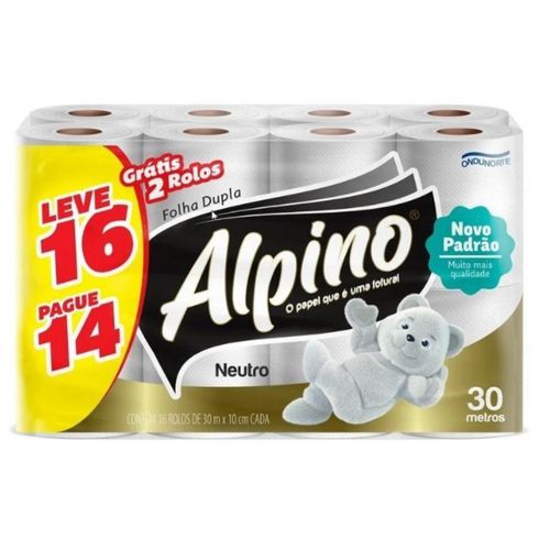 Papel Higiênico Alpino Folha Dupla c/ 16 Unidades Neutro Papel Higiênico Alpino Folha Dupla c/ 16 Unidades Neutro