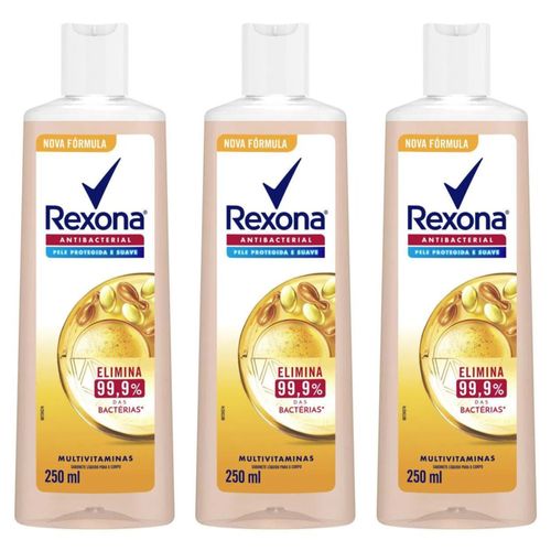 Kit com 3 Unidades de Rexona Sabonete Líquido Multivitaminas 250Ml Kit com 3 Unidades de Rexona Sabonete Líquido Multivitaminas 250Ml