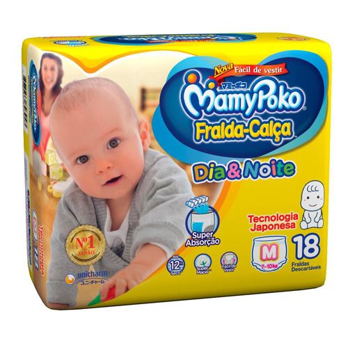 Fralda Calca Mamypoko Dia e Noite Tamanho Médio 18 Unidades