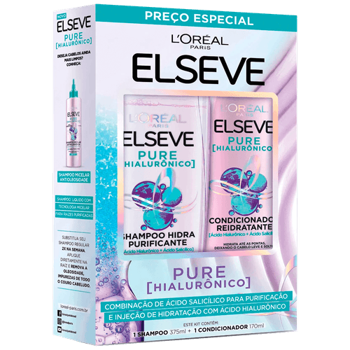 Shampoo 375ml + Condicionador 170ml Elseve Pure Hialurônico Shampoo 375ml + Condicionador 170ml Elseve Pure Hialurônico