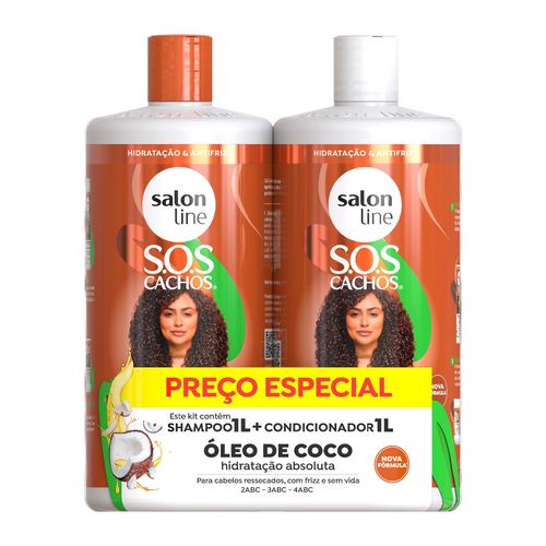 Kit SOS Cachos Coco Profundo Shampoo e Condicionador Litrão Salon Line Kit SOS Cachos Coco Profundo Shampoo e Condicionador Litrão Salon Line