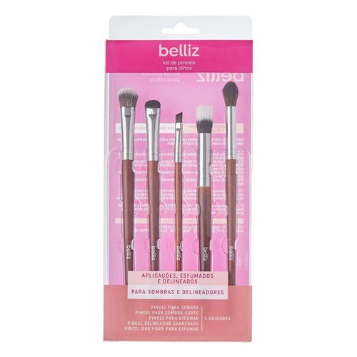 Kit De Pinceis Belliz Wood Olhos 5 Pcs