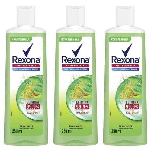 Kit com 3 Unidades de Sabonete Líquido Rexona Antibacterial Erva-Doce 250ml Kit com 3 Unidades de Sabonete Líquido Rexona Antibacterial Erva-Doce 250ml