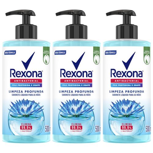 Kit com 3 Unidades de Rexona Sabonete Líquido Limpeza Profunda 500Ml Kit com 3 Unidades de Rexona Sabonete Líquido Limpeza Profunda 500Ml