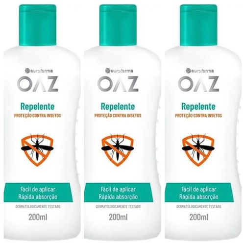 Kit com 3 Unidades de Repelente Adulto Oaz 200ml 7,5% de Deet - Eurofarma Kit com 3 Unidades de Repelente Adulto Oaz 200ml 7,5% de Deet - Eurofarma