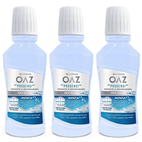 Kit com 3 Unidades de Enxaguante Antisséptico Bucal Oaz Prosensi Menta Sem Álcool 250Ml Kit com 3 Unidades de Enxaguante Antisséptico Bucal Oaz Prosensi Menta Sem Álcool 250Ml