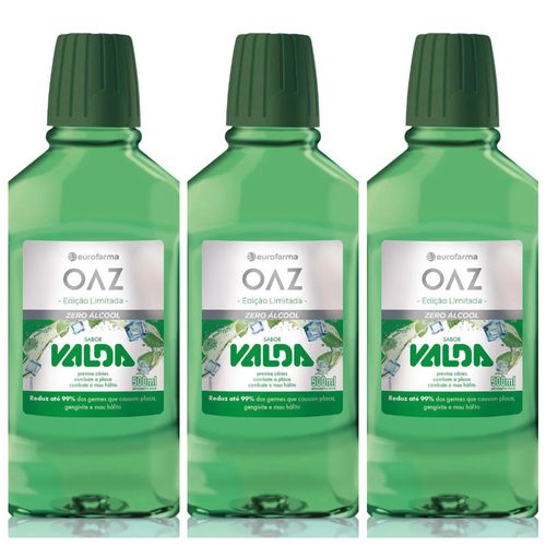 Kit com 3 Unidades de Enxaguante Bucal Oaz Valda 500ml Kit com 3 Unidades de Enxaguante Bucal Oaz Valda 500ml