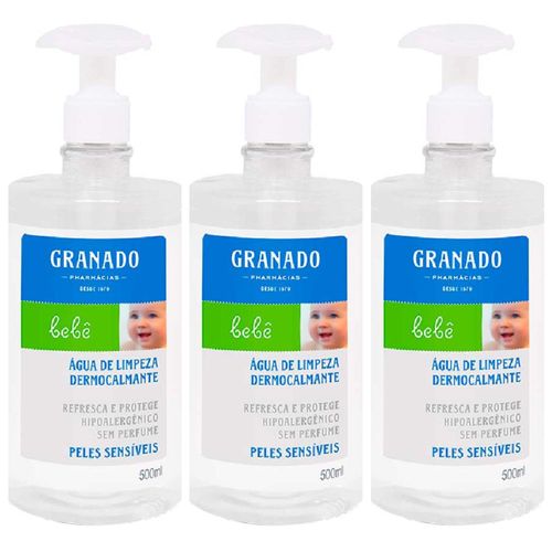 Kit com 3 Unidades de Granado Água De Limpeza Bebê Peles Sensíveis 500ml