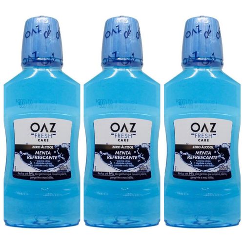 Kit com 3 Unidades de Enxaguante Bucal OAZ Fresh Care Menta Refrescante Com 250ml