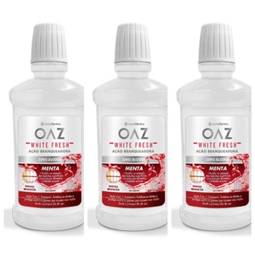 Kit com 3 Unidades de Enxaguante Bucal Oaz White Fresh 500ml