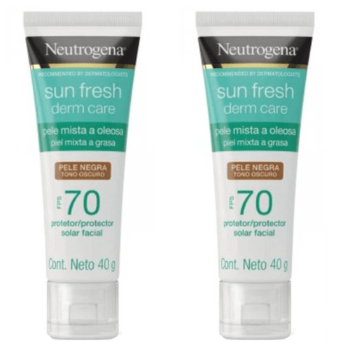 Kit com 2 Unidades de Protetor Solar Facial Neutrogena Sun Fresh Derm Care Pele Mista a Oleosa FPS 70 pele negra 40G