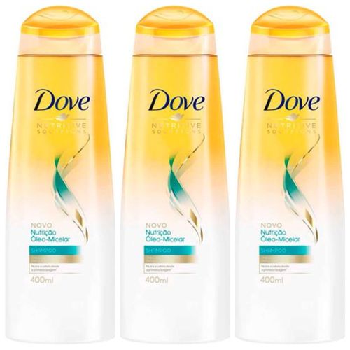 Kit com 3 Unidades de Dove Shampoo Brilho + Óleo Micelar 400ml
