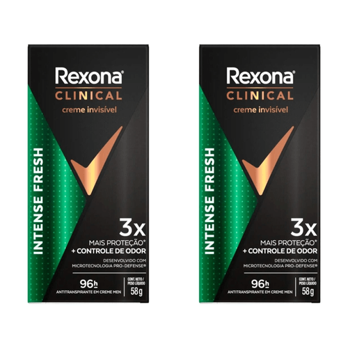 Kit com 2 Unidades de Desodorante Creme Rexona Clinical Men Intense Fresh 58g
