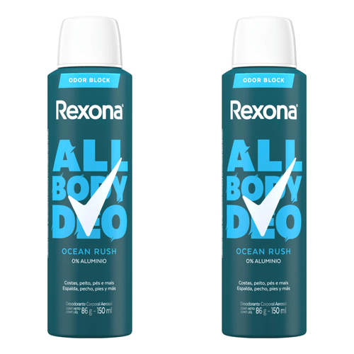 Kit com 2 Unidades de Desodorante Aerossol Rexona All Body Deo Ocean Rush 150ml Kit com 2 Unidades de Desodorante Aerossol Rexona All Body Deo Ocean Rush 150ml